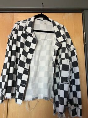 Checkerboard Black & White Distressed Jacket - Women